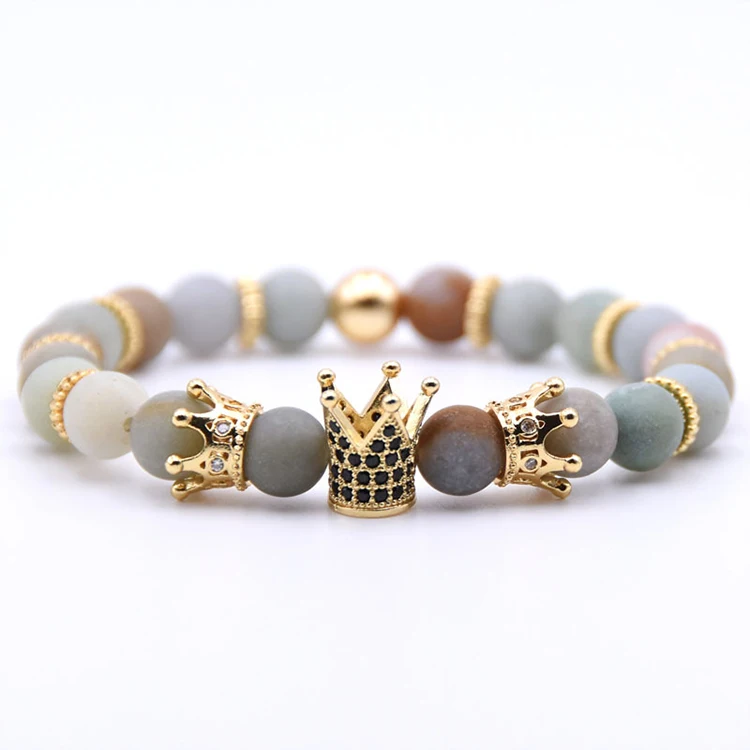 
Fashion Wholesale Natural Lava Gold King Crown Couple Beads Bracelets 
