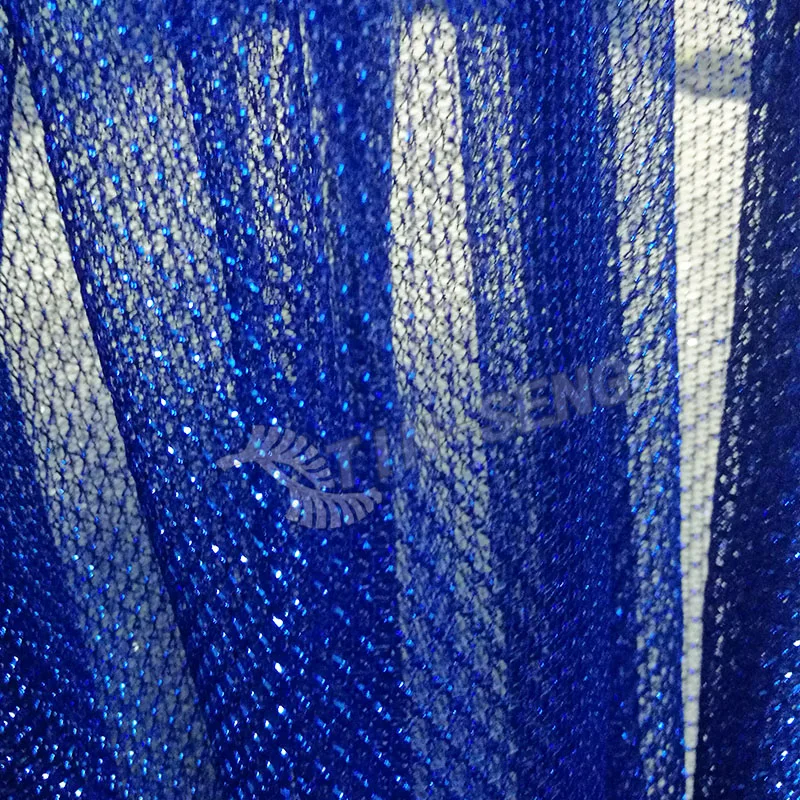 Blue Lurex Fishnet Fabric for Carnival Decoration , Quality Glimmer Polyester Tulle Fabric from Tin Seng