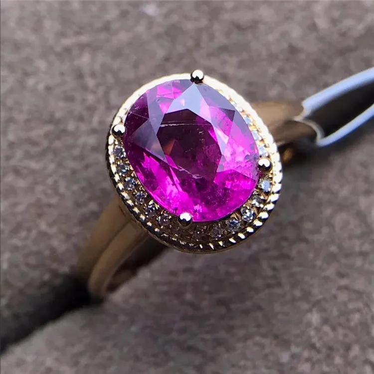18K gold South Africa real diamond 1.95ct natural red oval facetted cut tourmaline classic style ring for female
