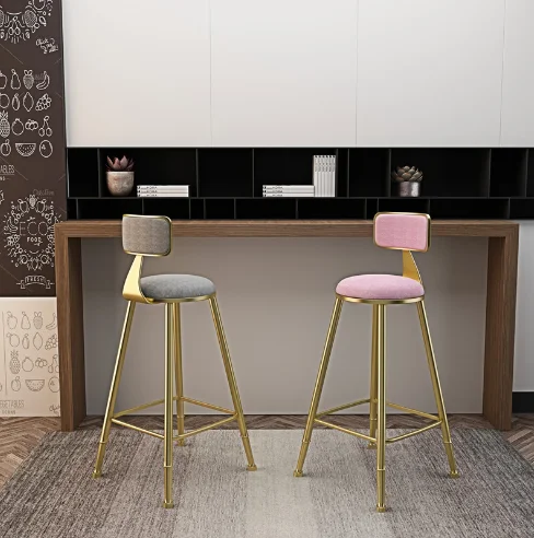 Metal frame velvet seat pad high feet bar stool set, counter height bar stool