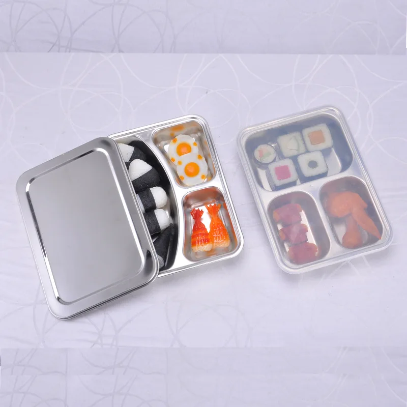 Лидер продаж, школьный поднос для ланча из нержавеющей стали 201 304, маленькие блюда, поднос для подачи детского питания с крышкой из ПП или крышкой из нержавеющей стали