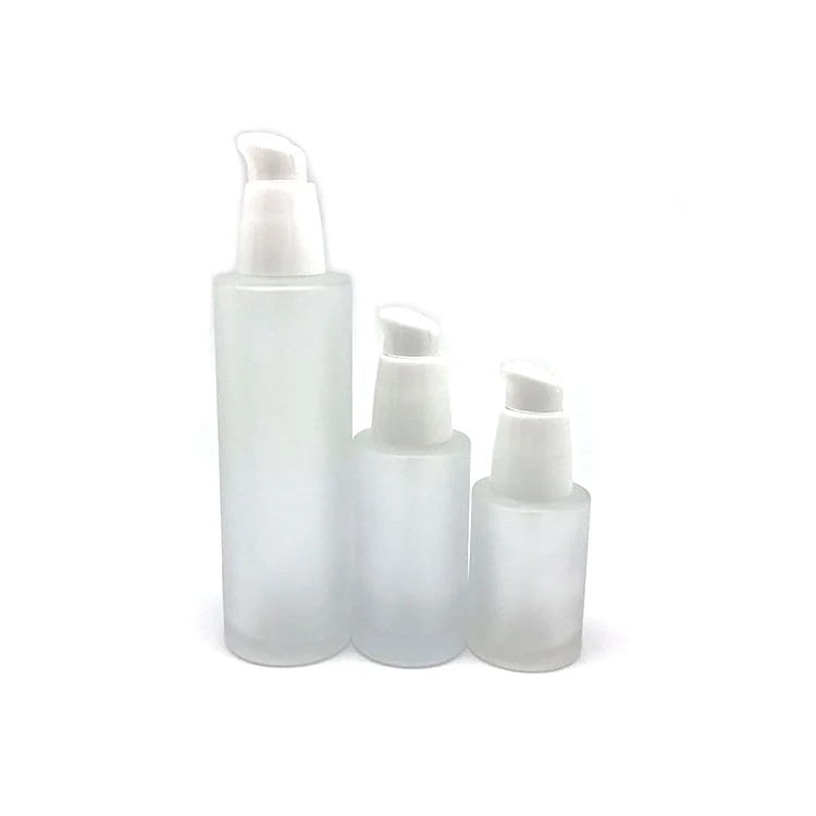 Lotion Bottles 30g Cosmetic Glass Jar in Frosted Bottle 30ml 50ml 100ml Glass with White Pump PUMP Sprayer Screen Printing