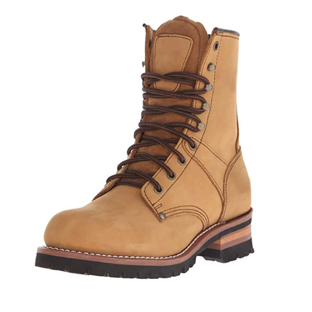 Latest hot-sale genuine leather welt shoes waterproof logger boots for men