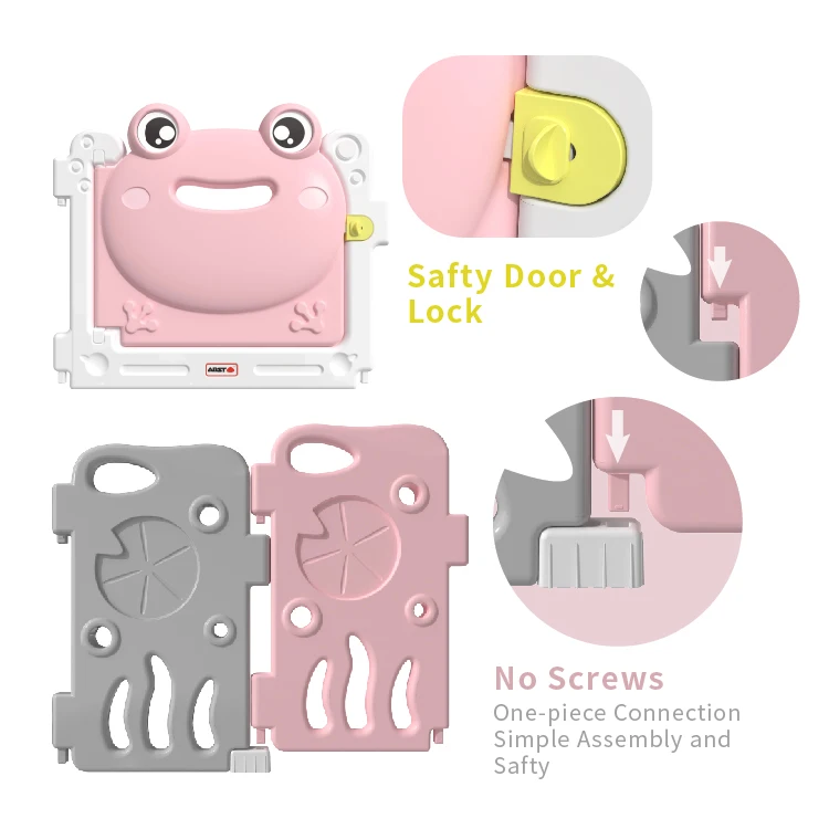 ABST 18 Panels Baby Playpen Interactive Kids Safety Gate with Lock Door & Game Board
