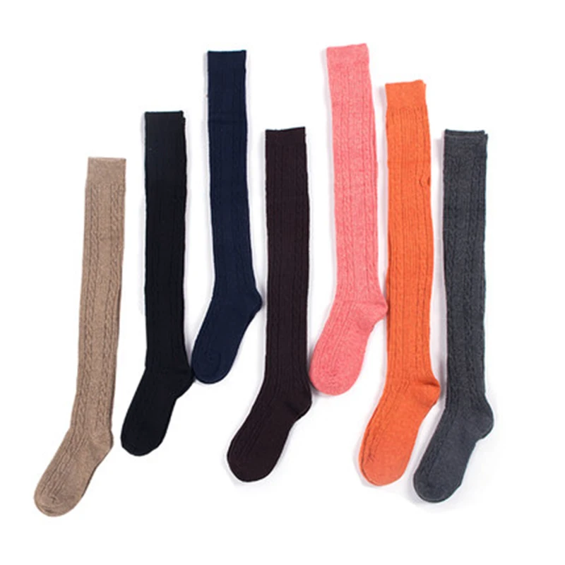 Wholesale Japanese Sweet Girls Pure Cotton Knitting Candy Color Over Knee Stocking