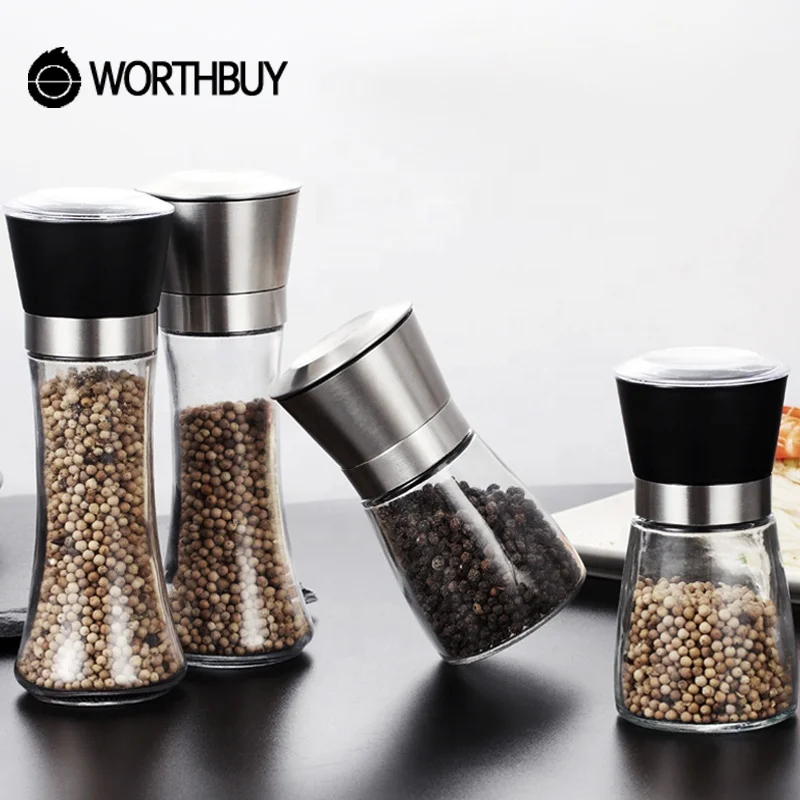 Portable 304 Stainless Steel Salt And Pepper Shaker Glass Bottle Pepper Mill Salt Grinder Kitchen Accessaries For Picnic