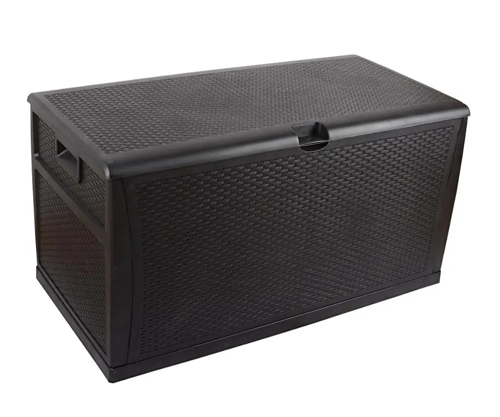 
450 Liter 118 Gallon Plastic Waterproof Wicker Rattan Outdoor Garden Cushion Storage Chest Box with Handles Lids 