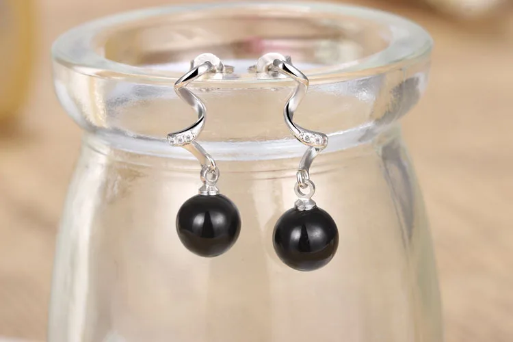 Новый продукт 925 Серебряная спираль Алмазный Серьги-гвоздики роскошный драгоценный камень черный агат кулон серьги-слезки для свадьбы мужчины женщины