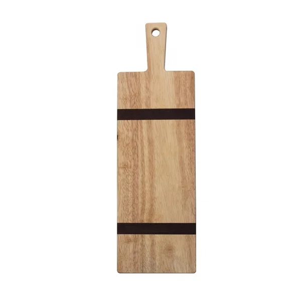 
wholesale eco-friendly rectangular customized rubber wood cutting serving board with handle for kitchen 