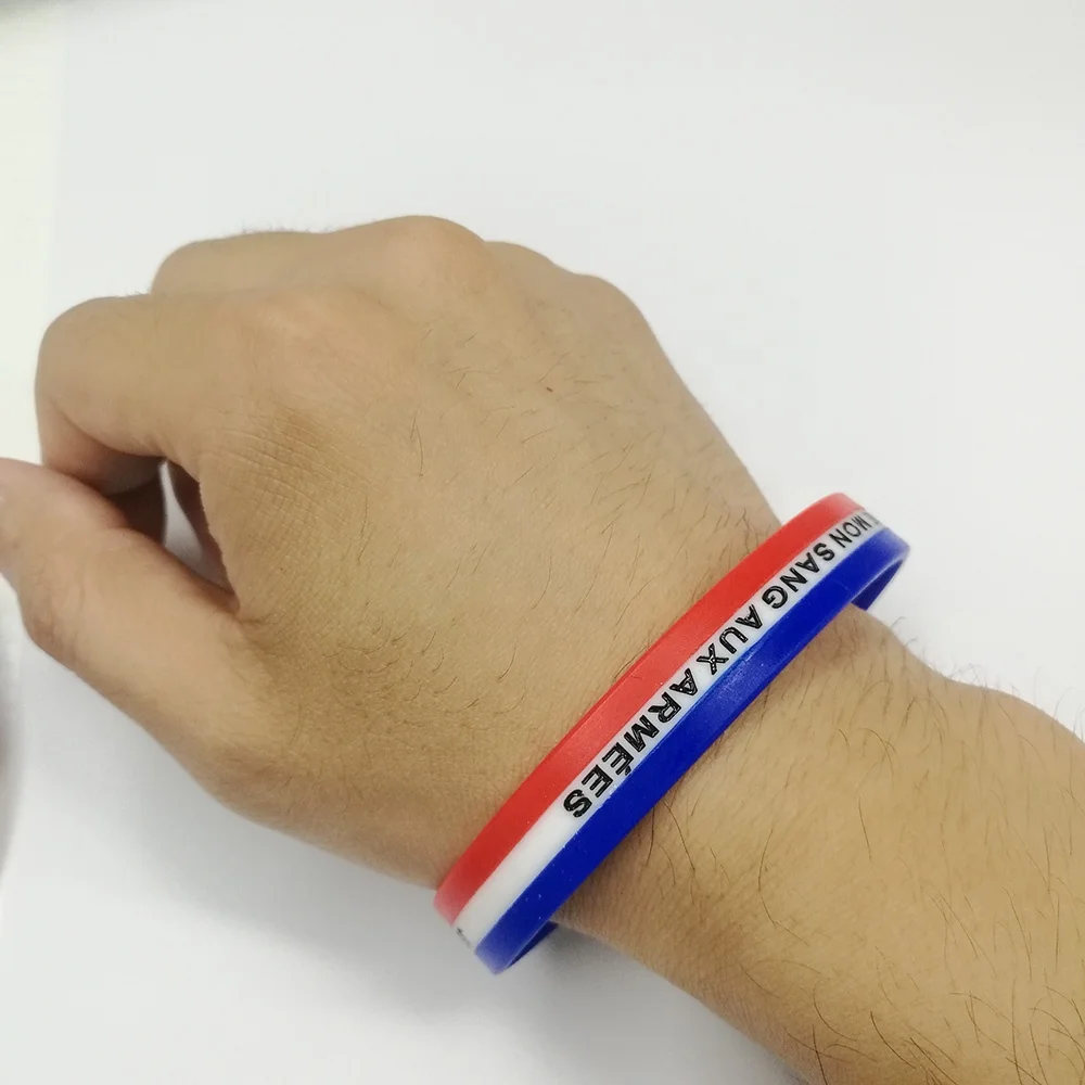 Customized Sports Ring 3 Layers Tricolors Bands Strips Rubber Wristband Country Flag Silicone Bracelet
