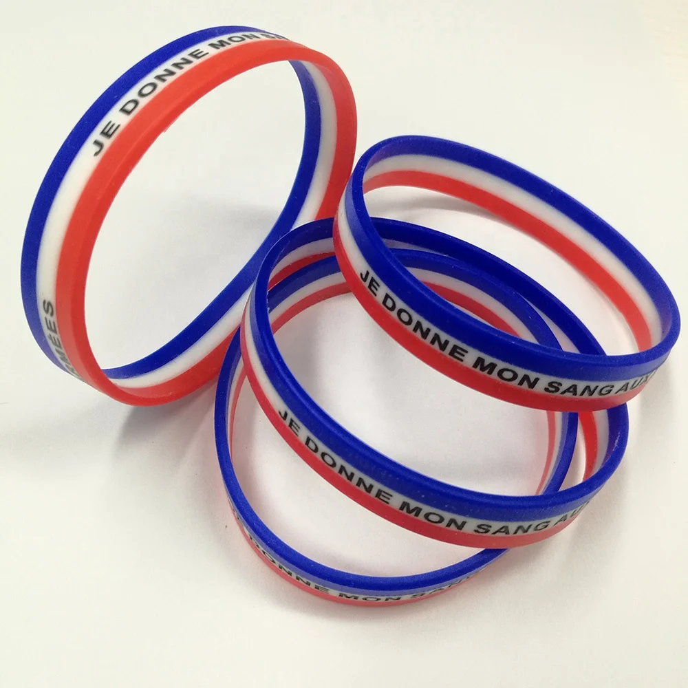 Customized Sports Ring 3 Layers Tricolors Bands Strips Rubber Wristband Country Flag Silicone Bracelet