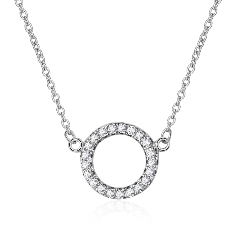 ZHILIAN Sterling Silver 925 Jewellery 3A Cubic Zirconic Round Pendant Necklace for Women