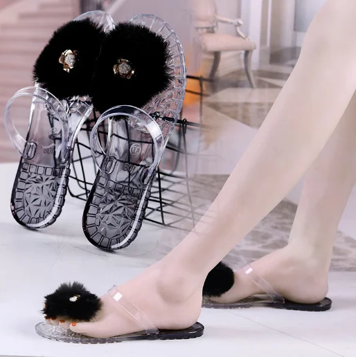 Women Transparent Slippers Cute flowers Summer Casual Beach Slides Fashion Jelly Shoes Slip On Bathroom Slipper