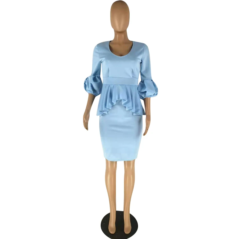 
Euramerican women clothing fashionable two piece hot style O-neck puff sleeve office lady career dresses women dresses 