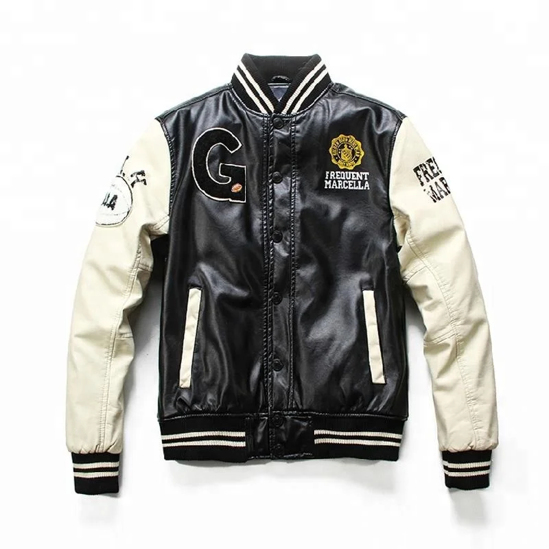 
Winter High Quality Embroidered Patch Varsity Letterman College Jacket Leather 