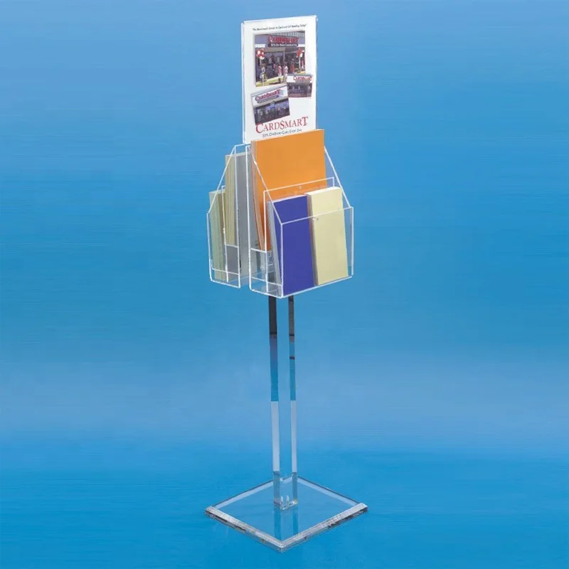 Floor standing acrylic magazine open book display brochure display stand