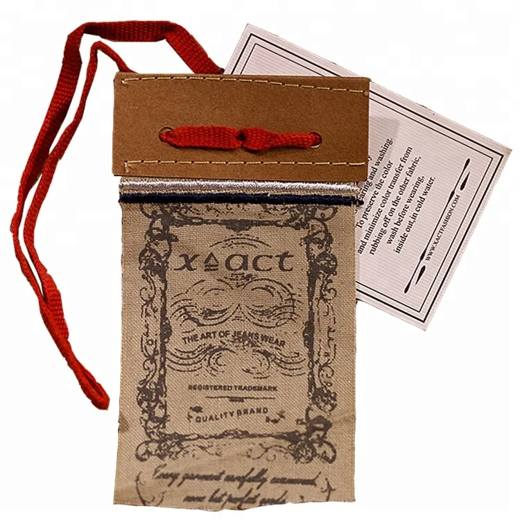 Custom Design Silk Screen Printed Eco-friendly Cotton Clothing Printed Canvas Hang Tag Hemp Fabric Hang Tag Cotton Hangtags