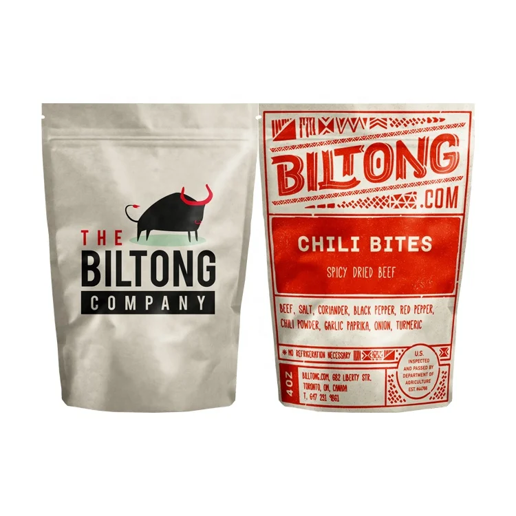 Recyclable Biltong Bag Packaging Kraft Pouches Waterproof Standing Up mini bolsas zip lock bolsas de kraf embalaje de bolsos