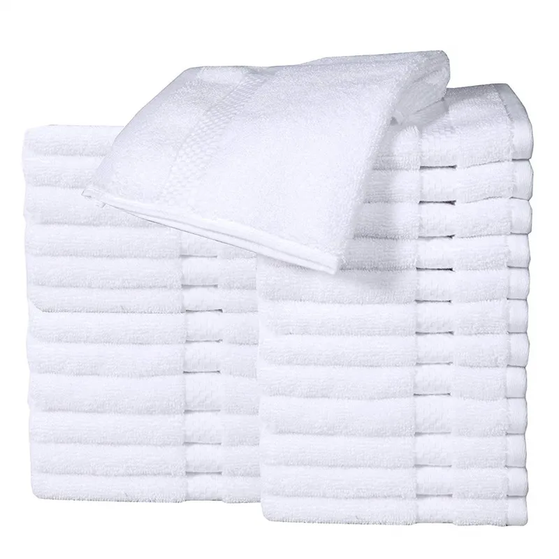 Hotel quality 600GSM long pile Egyptian Cotton 33x33cm square face towel 24pcs/pack white plain washcloth towel set