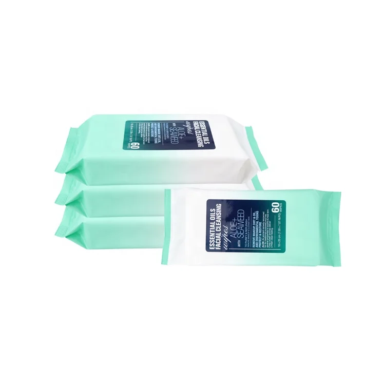 
60pc Makeup Remover Wipes,Aloe and seaweed,factory direct supply 