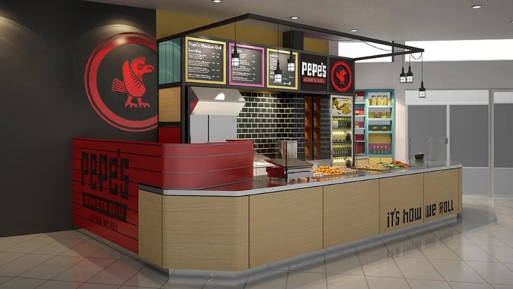 Customized high quality retail outdoor fast food kiosk counter design idea for sale