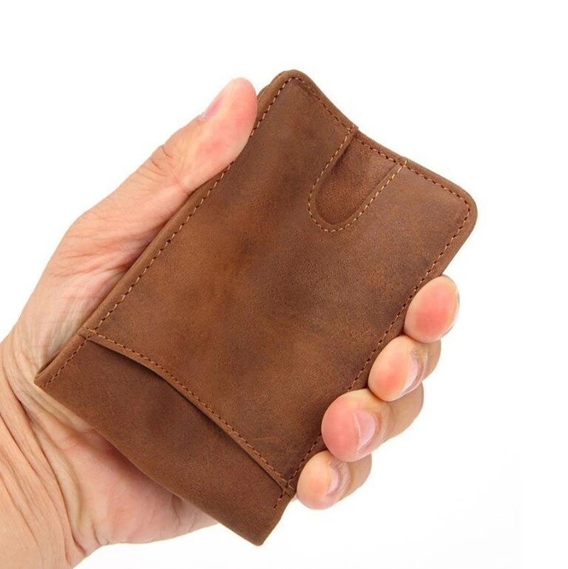 Dreamtop DTE498 hot sale brown crazy horse leather thin wallet clip 2019 OEM minimalist money wallet cheap wallet man
