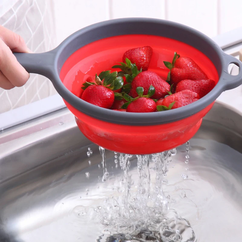 Kitchen Foldable Silicone Strainers,Collapsible Colanders with Handles,Space-Saver Folding Strainers Colander