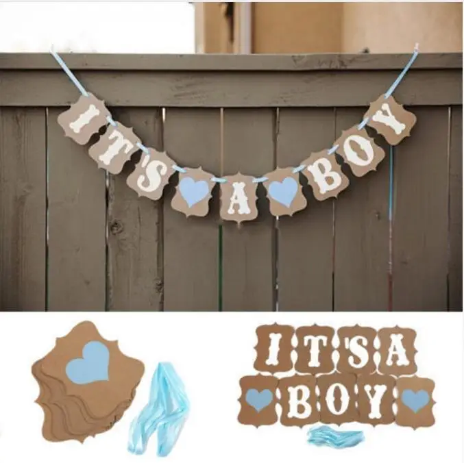 Its A Boy Girl Baby Shower kraft Paper Garlands Banners Flags For Baby Party Shower Pennant Baptism Decoration