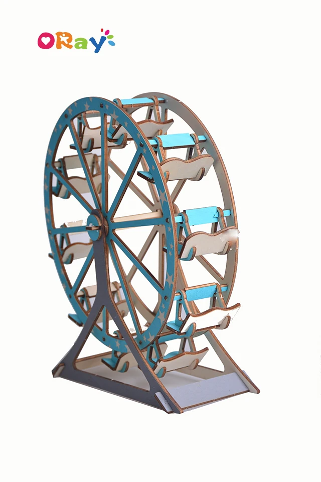 DIY Wooden Creative Model Toy Kits 3D Jigsaw Puzzles Laser Cut Natural Wood Ferris Wheel