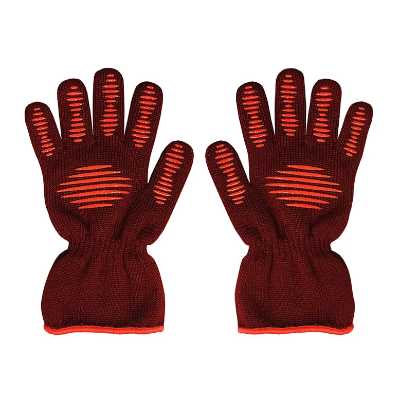 Anticut Heat Resistant BBQ Kitchen Oven Mitts Aramid Fiber Cotton Food grade Silicone Dotted Anti Slip Gloves