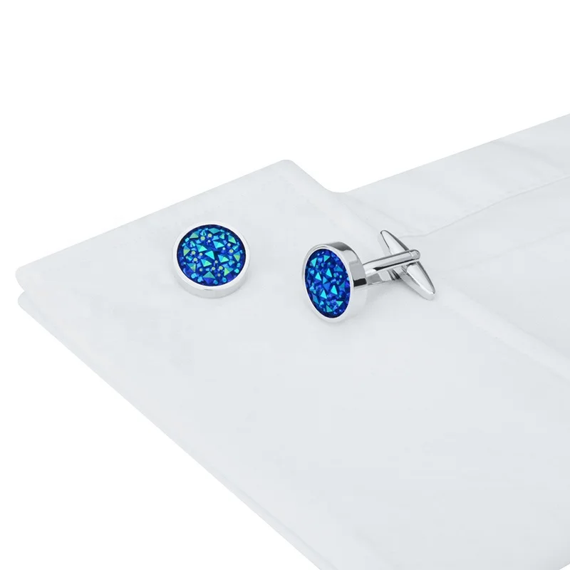 
Luxury Round Blue Stone Cufflinks for Mens Shirt 