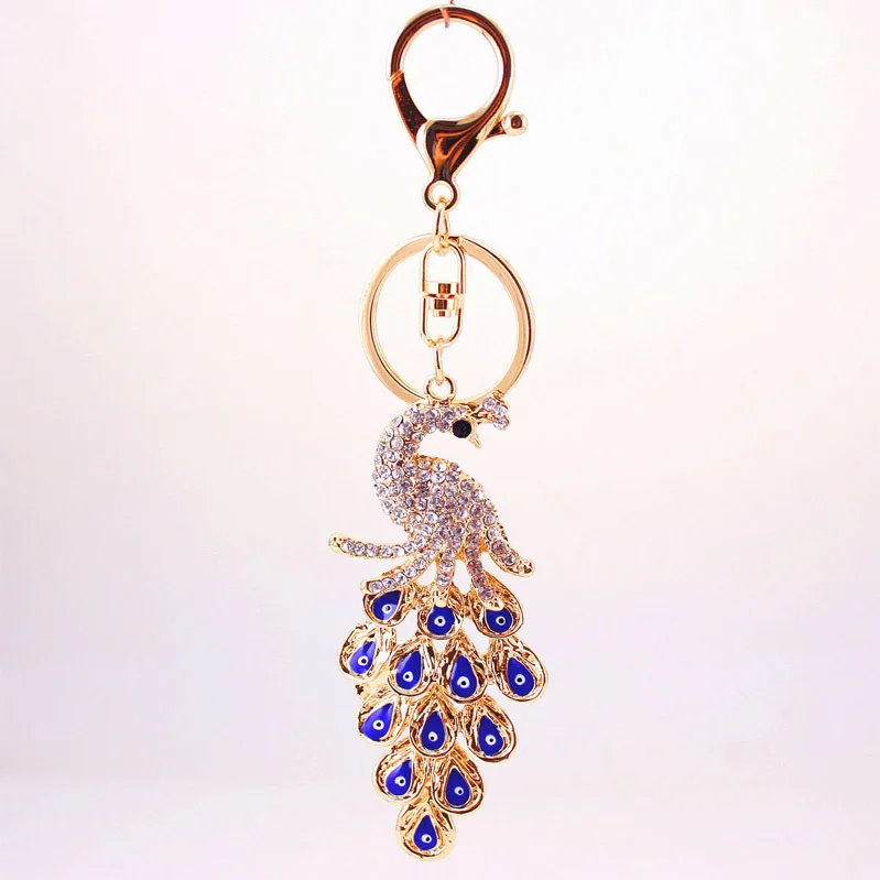 Promotional Peacock Rhinestone Crystal Keychain Crystal peafowl eye of the devil key ring