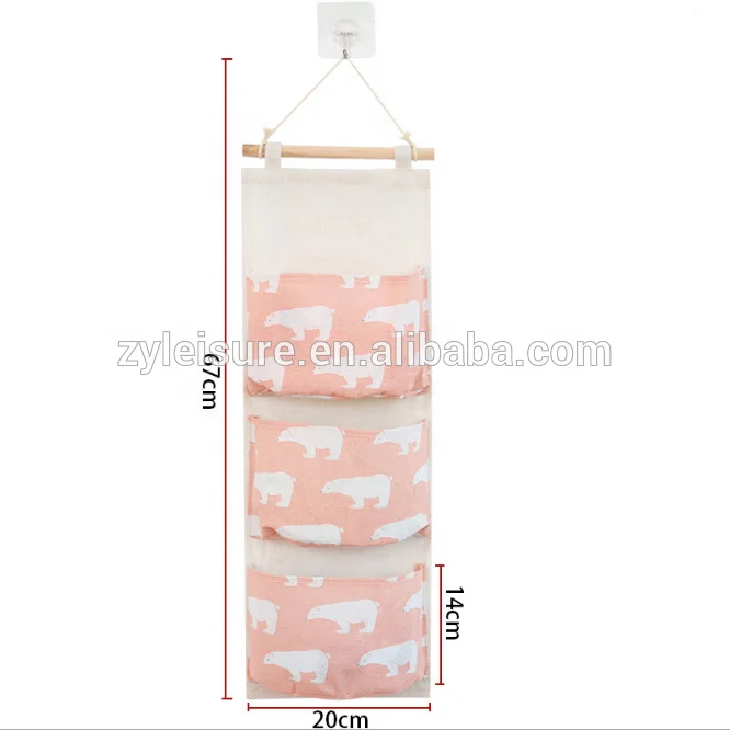 Cotton canvas Over The Door Magazine Storage Pockets /3 Pocket Fabric storage organizer/ Wall Door Closet Hanging Storage Bag