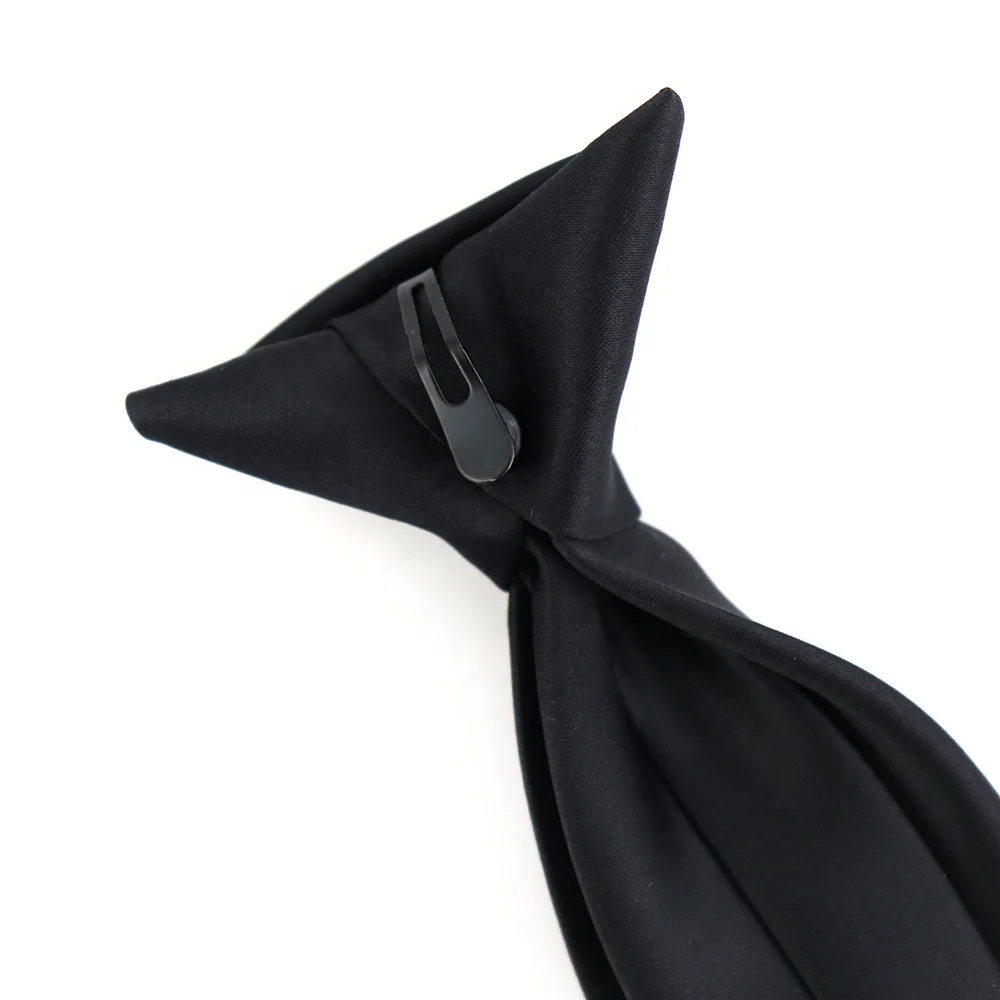 Easy Neck Tie Pretied Formal Polyester Satin Men Police and Security Wholesale Solid Color Tuxedo Black Clip On Ties