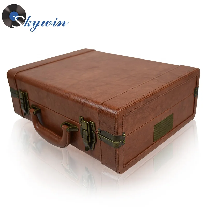 Briefcase Vintage Three Speed Portable Vinyl Player with Free Flash Drive and Built-in Speakers