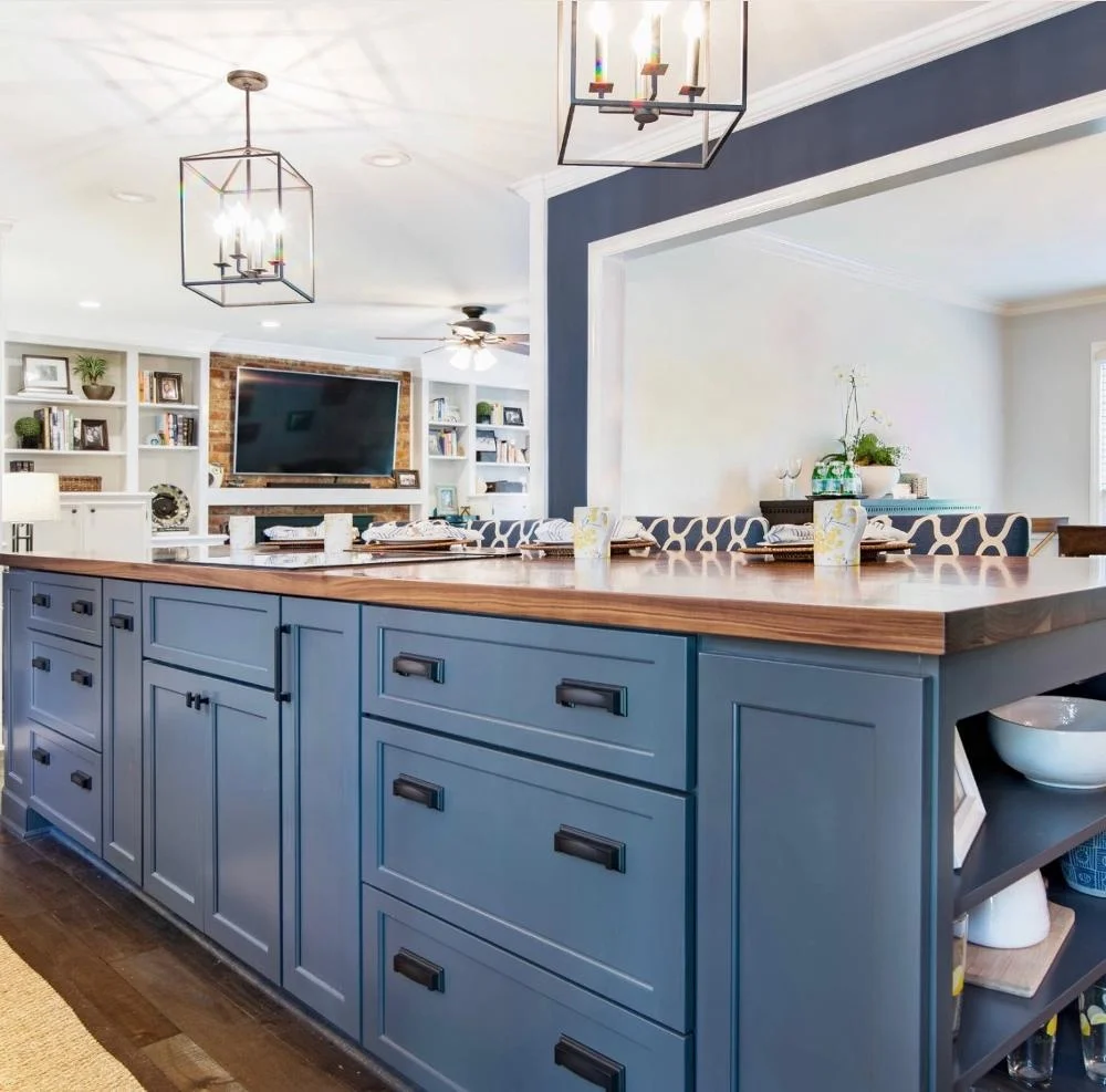 Custom made navy blue kitchen island for sale