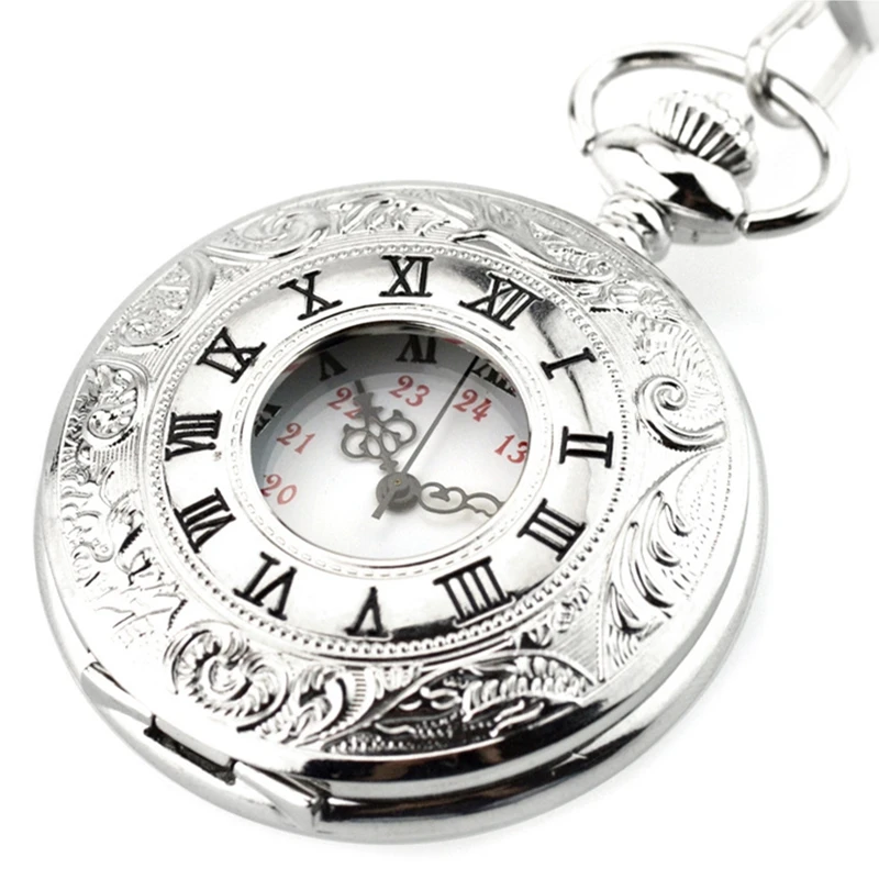 Men Pocket Watch Vintage Roman Numerals Quartz Watch Clock With Chain Antique Jewelry Pendant Necklace Gifts For Father 1896
