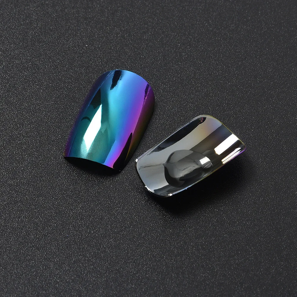 Short Square UV Gel Nail Art Salon Full Cover Acrylic Artificial Mirror Nail Tips