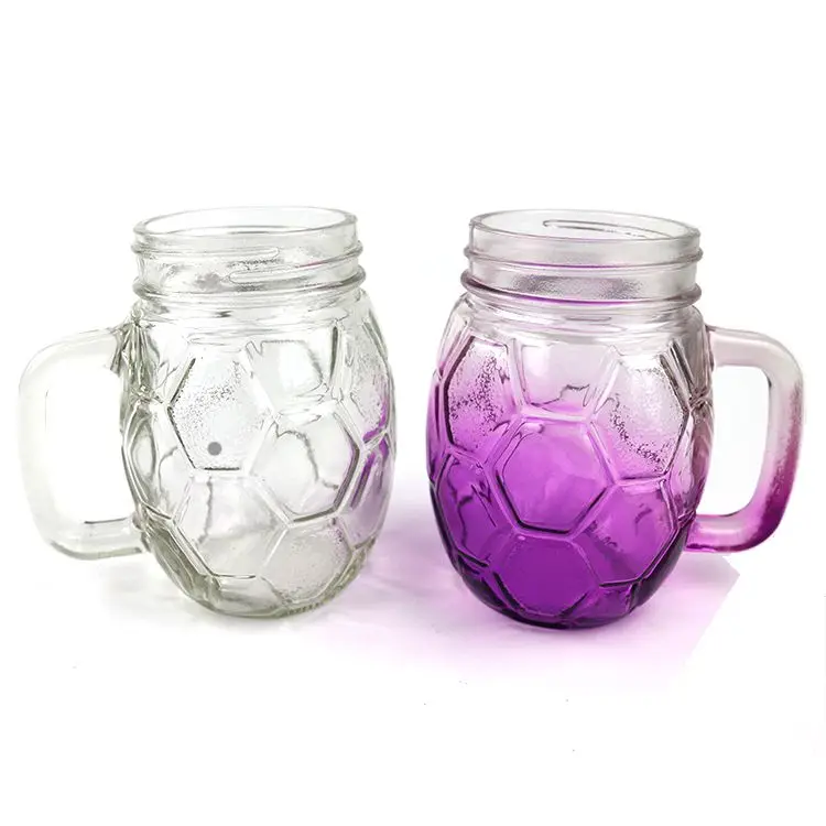 
500ml Football Shape Customization Colour Juice Glass Bottle With Screw Lid With Straw 