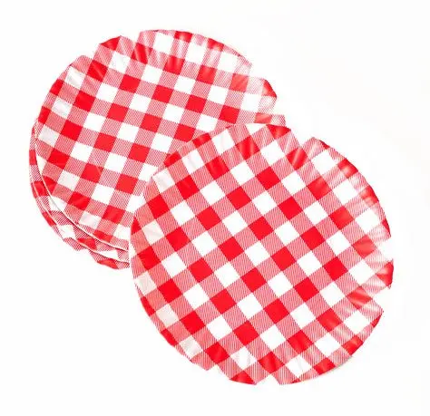 
 Многоразовые красно-белые меламиновые обеденные тарелки в клетку для пикника, 9 дюймов  