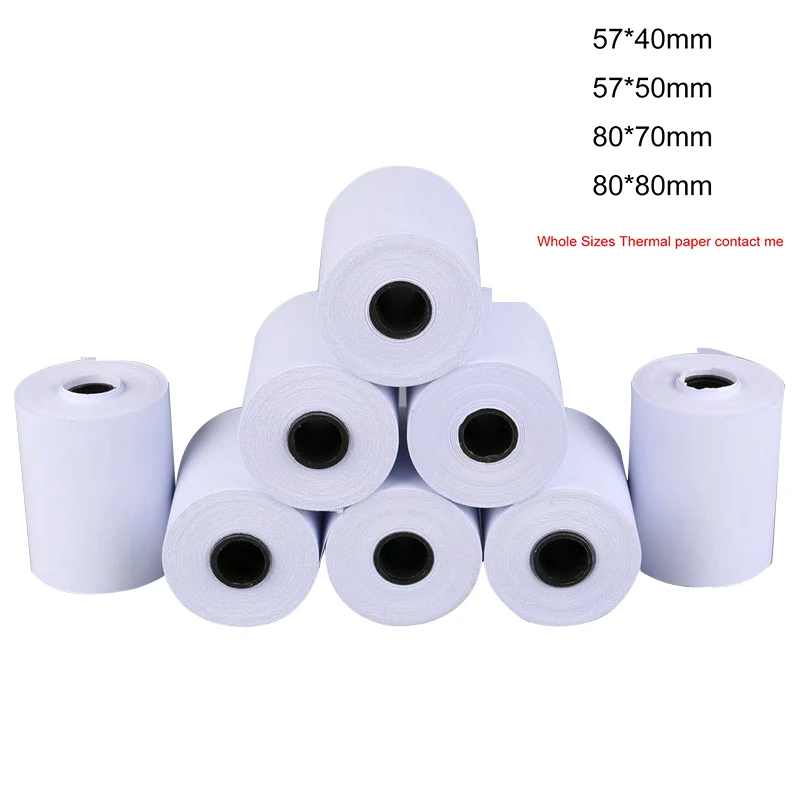 High quality white thermal paper is available in full size 57X40mm 57x50mm 80x70mm80x80mm