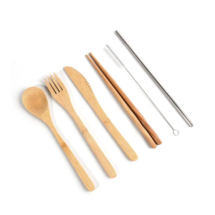 Reusable Cutlery Wooden Bamboo Tableware Flatware Knife Fork Spoon Travel Set