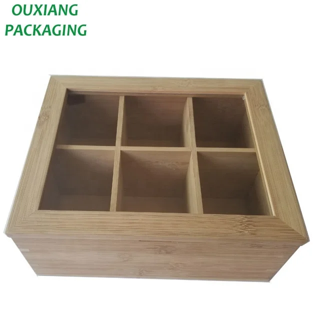custom design bamboo tea box for 6 compartments