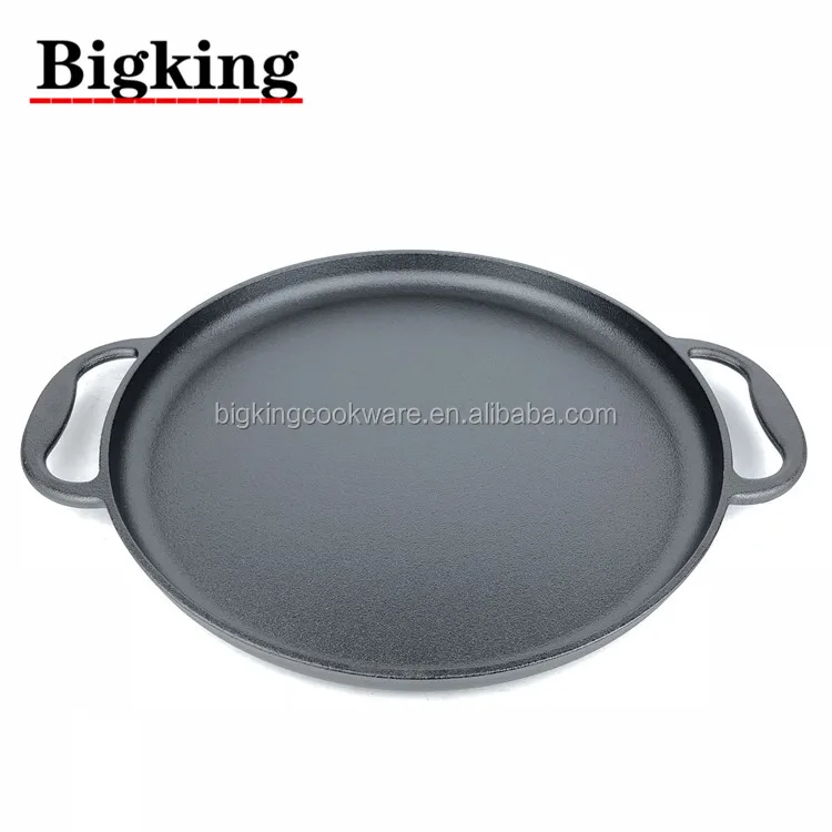 14 Inch Cast Iron Baking Pan. Pre-Seasoned Round Baking Pan with Dual Loop Handles for Pizza or Baking