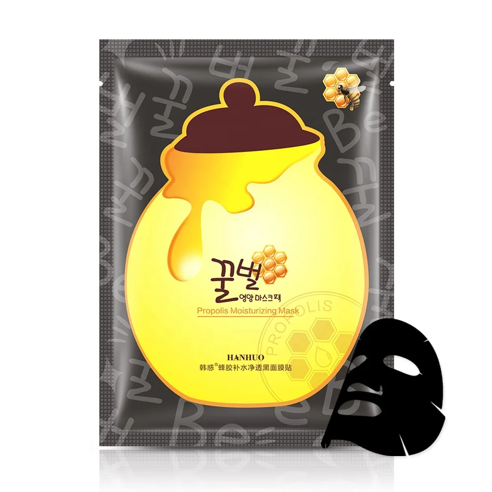 Wholesale Natural Organic HA Pure Honey Propolis Moisturizing Facial Mask Sheet Honey Face Mask Black Bamboo Charcoal Mask