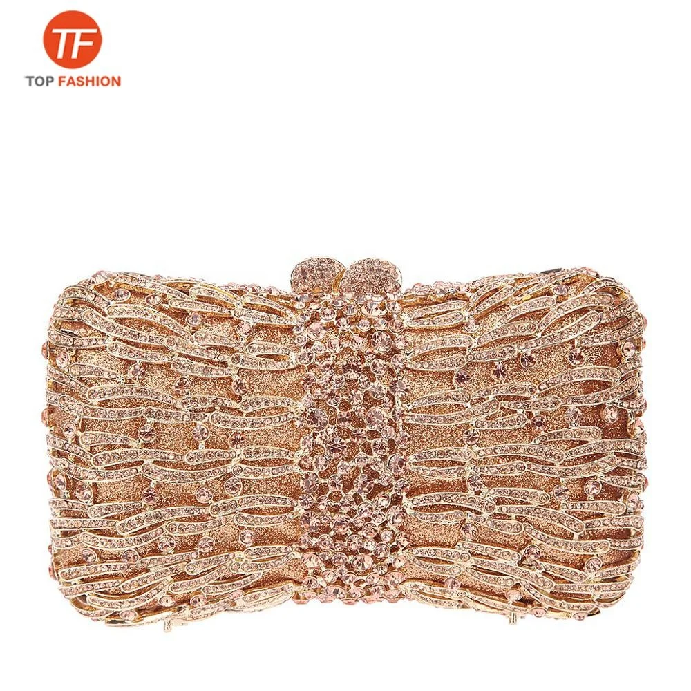 China Factory Wholesales Nice Crystal Rhinestone Clutch Evening Bag for Formal Party Bow  Clutch Purse