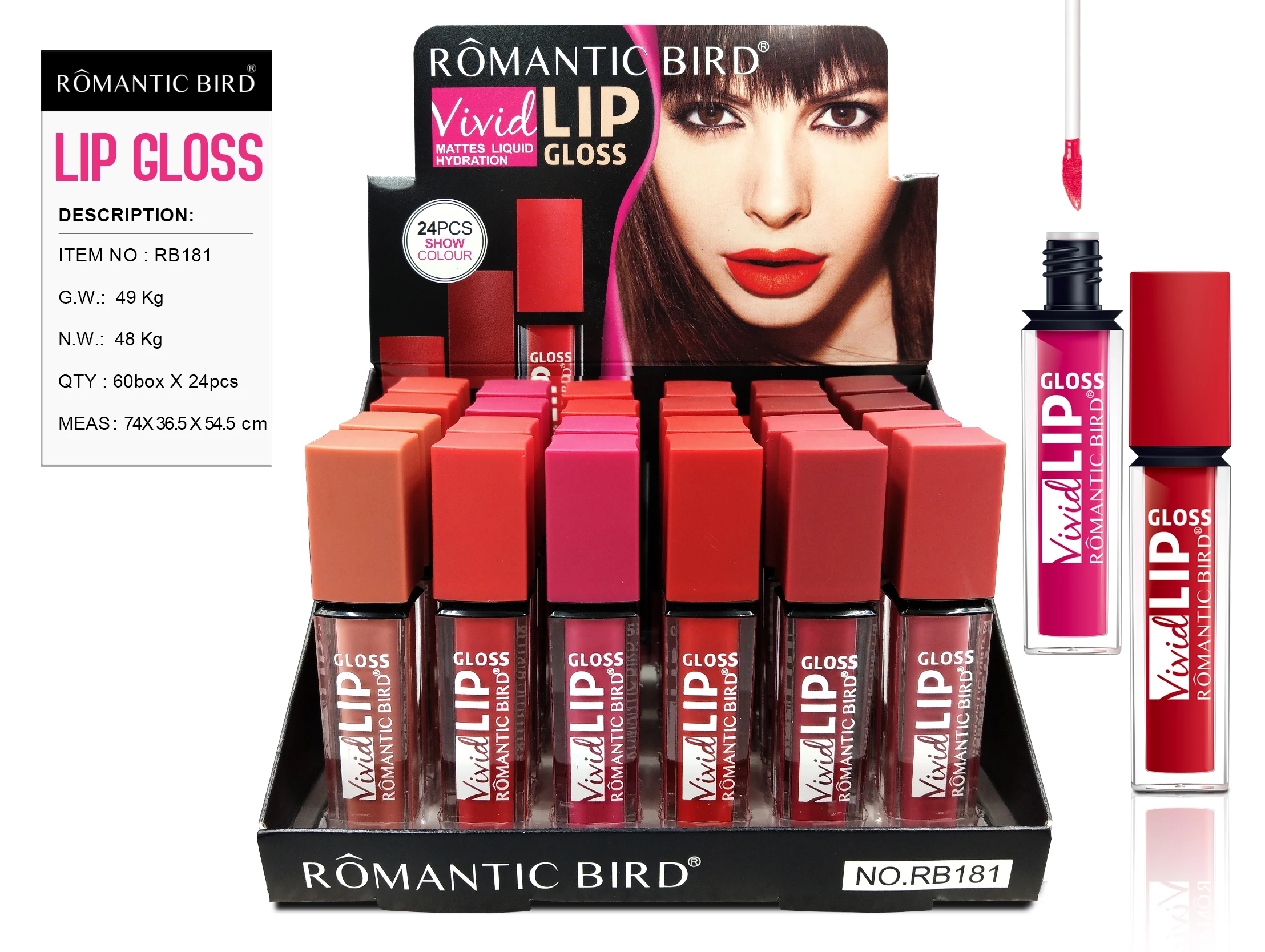 Romantic Bird New Fashion RB181 Hot Selling 72 Matte Liquid Colors Long Lasting Lip Gloss