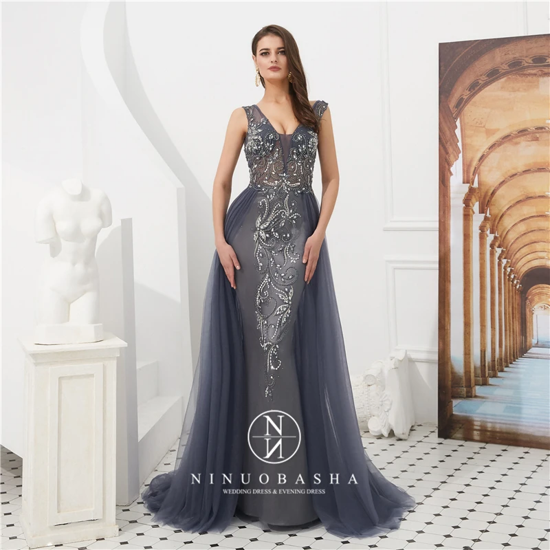 Luxury Elegant Heavy Crystal Beaded Gown Sleeveless Evening Gown Long Skirt Women Dresses