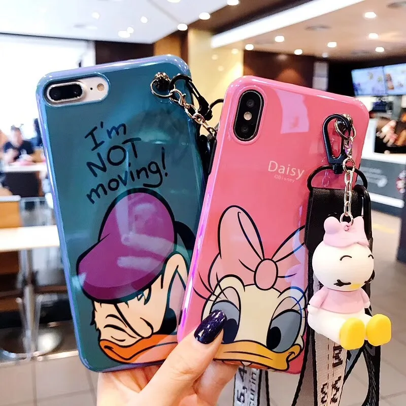 
Cartoon Bracket Doll Hand Strap Phone Case For iPhone X XS MAX XR 7 6 6s 8 Plus Donald Daisy Duck 