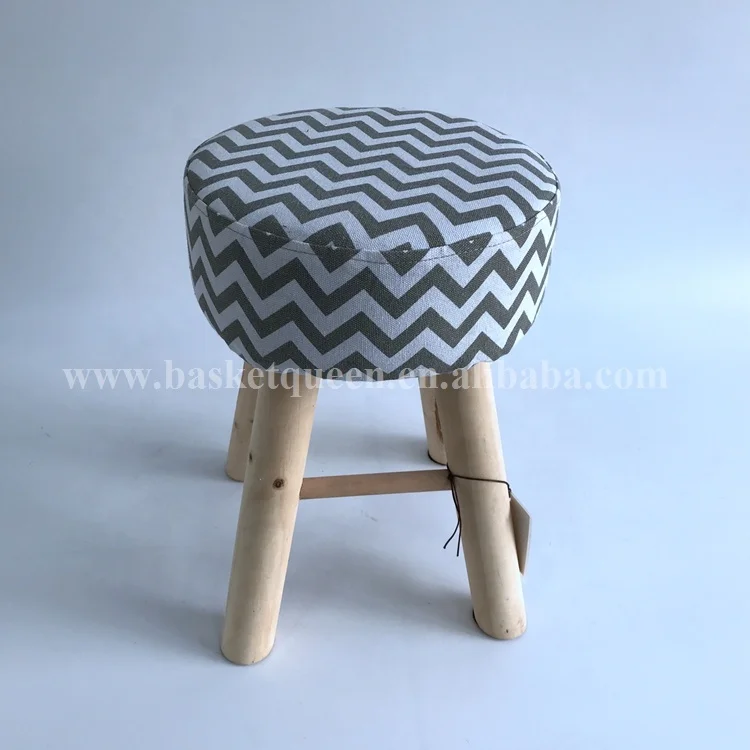 
Small linen cloth art sofa wood ottomans round shape stools for wholesale 